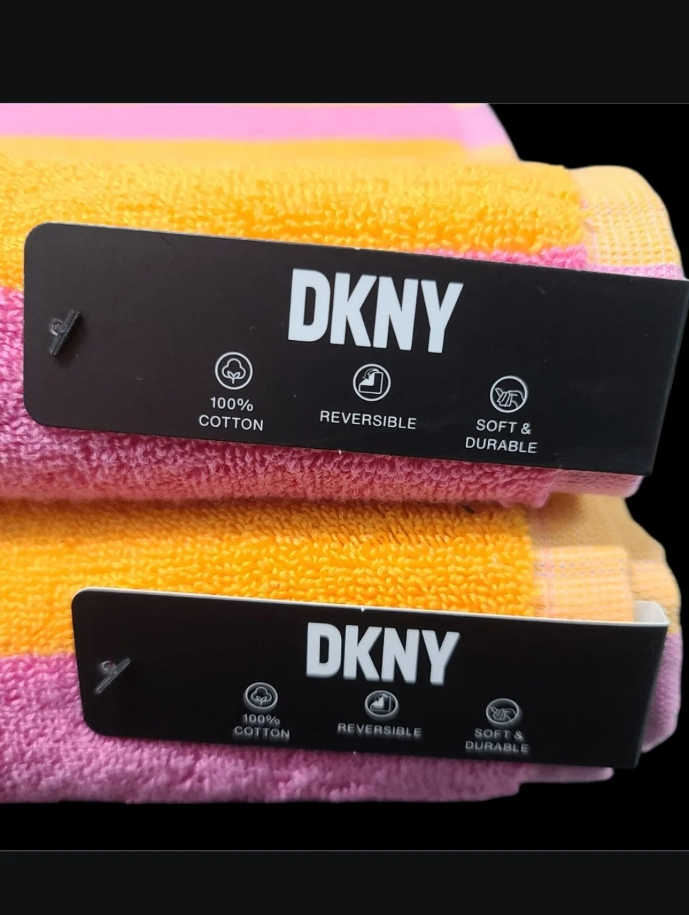 8pc DKNY Summer Pink Orange Cabana Stripe Striped Bath Hand Washcloth Towel Set